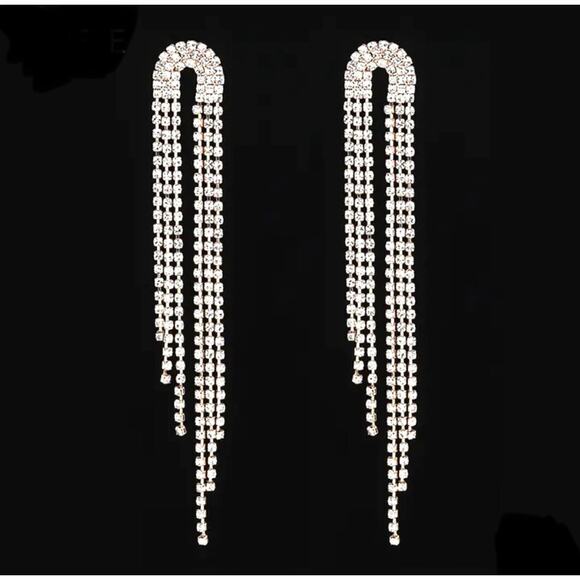 4” Drop Dangle Earrings Clear Silver Arched Chandelier Jewelry S26 - Picture 3 of 5